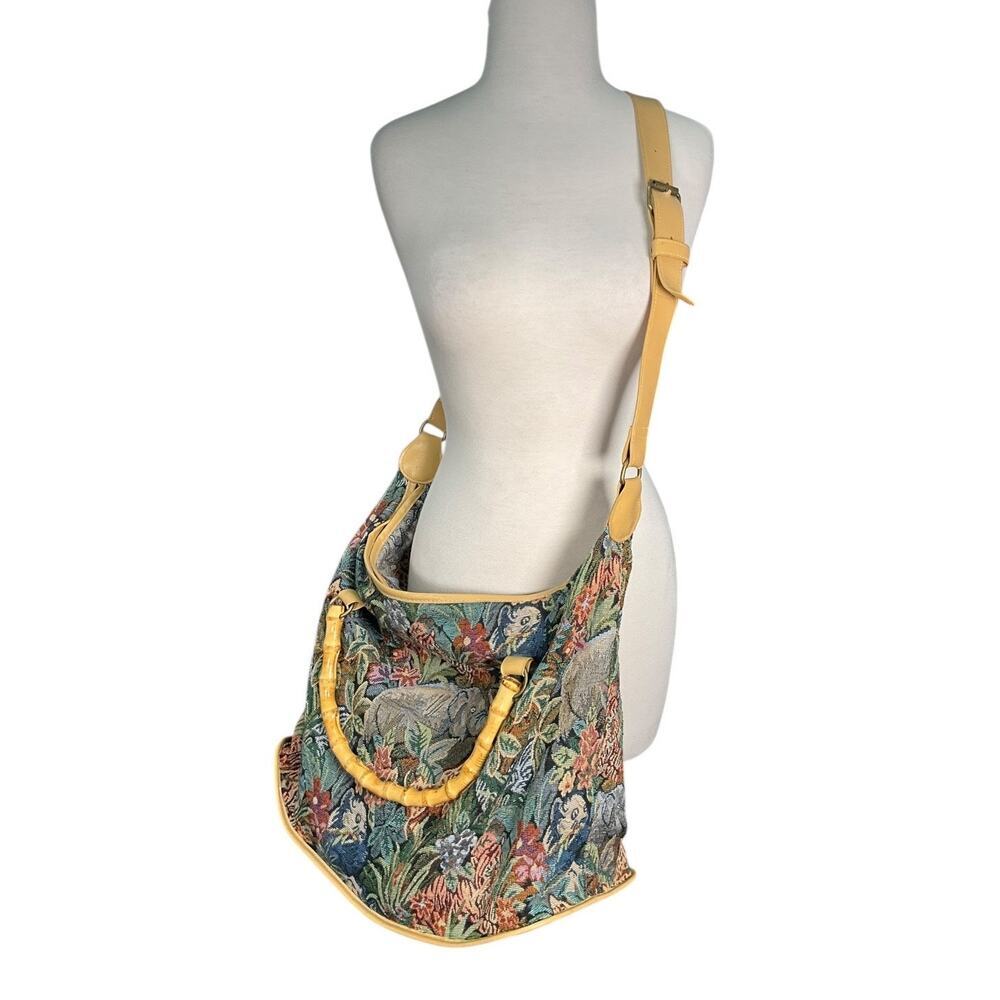 Tapestry Jungle Print Bamboo Handle Tote Bag - Multicolor - Picture 3 of 13
